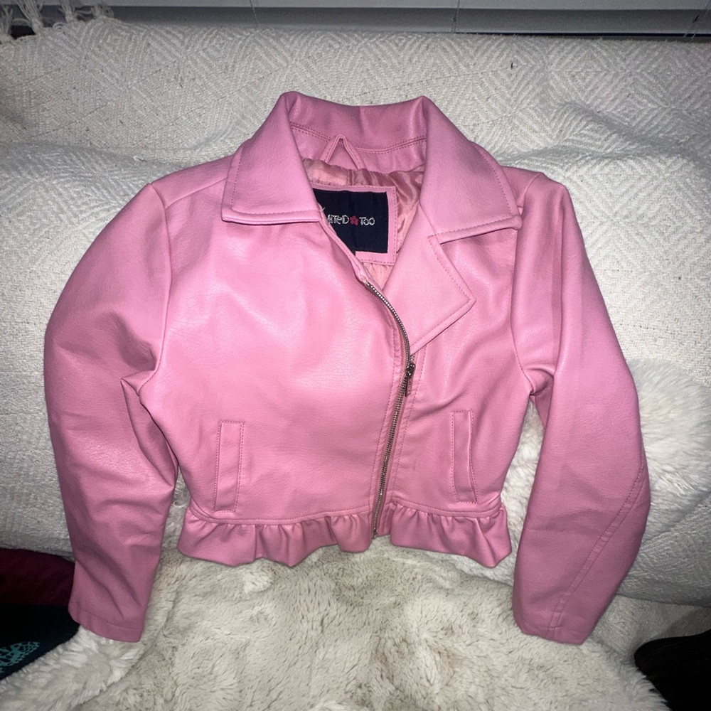 Girls, pink, faux leather jacket